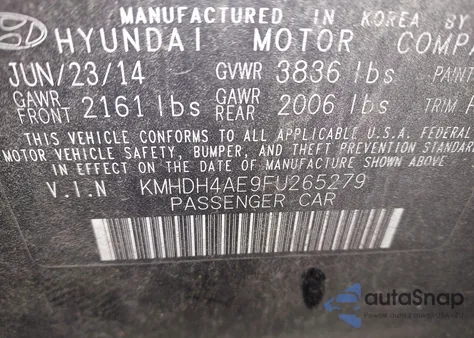 2015 Hyundai Elantra Se из США, поврежденный, VIN KMHDH4AE9FU265279